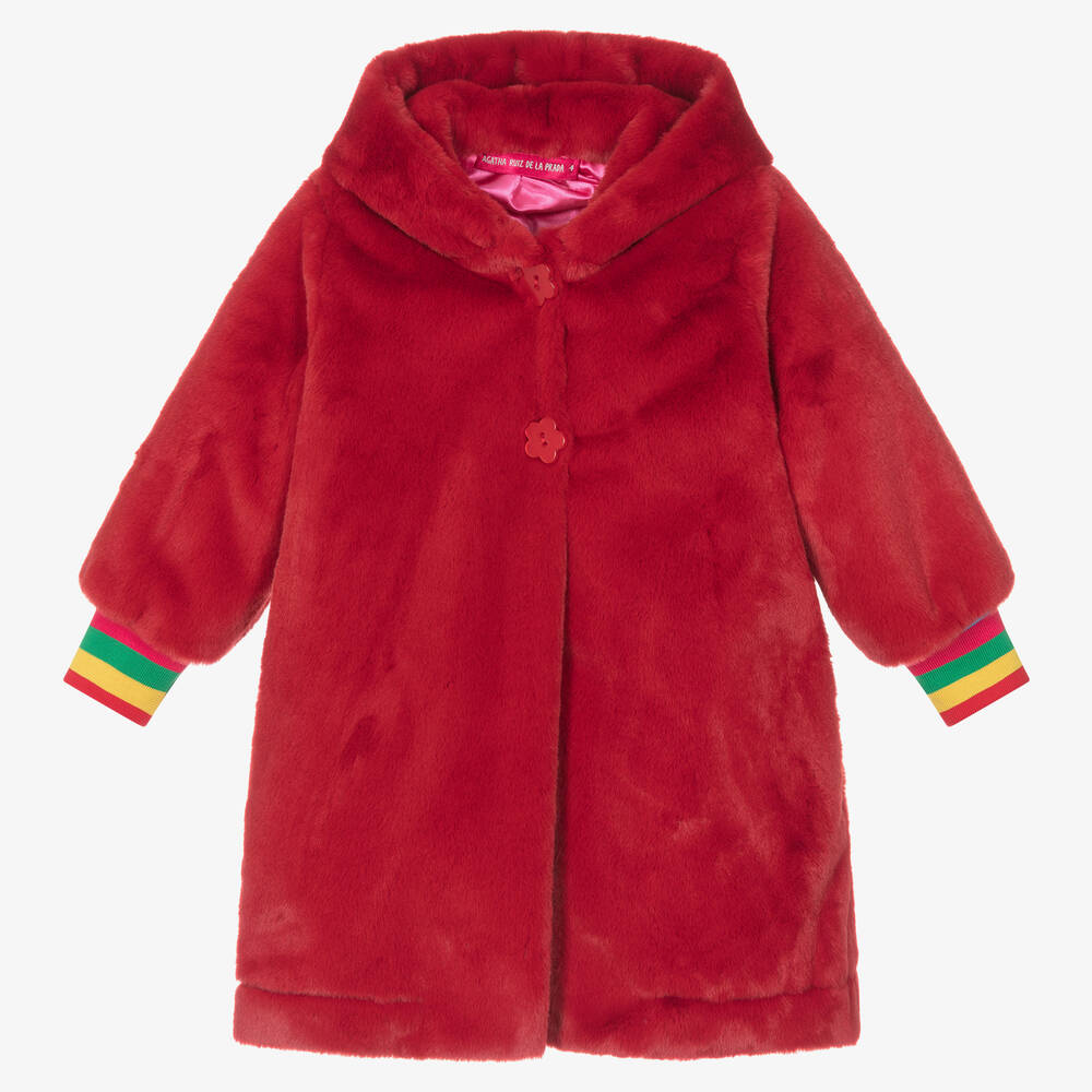 Agatha Ruiz de la Prada - Roter Kunstfellmantel für Mädchen | Childrensalon