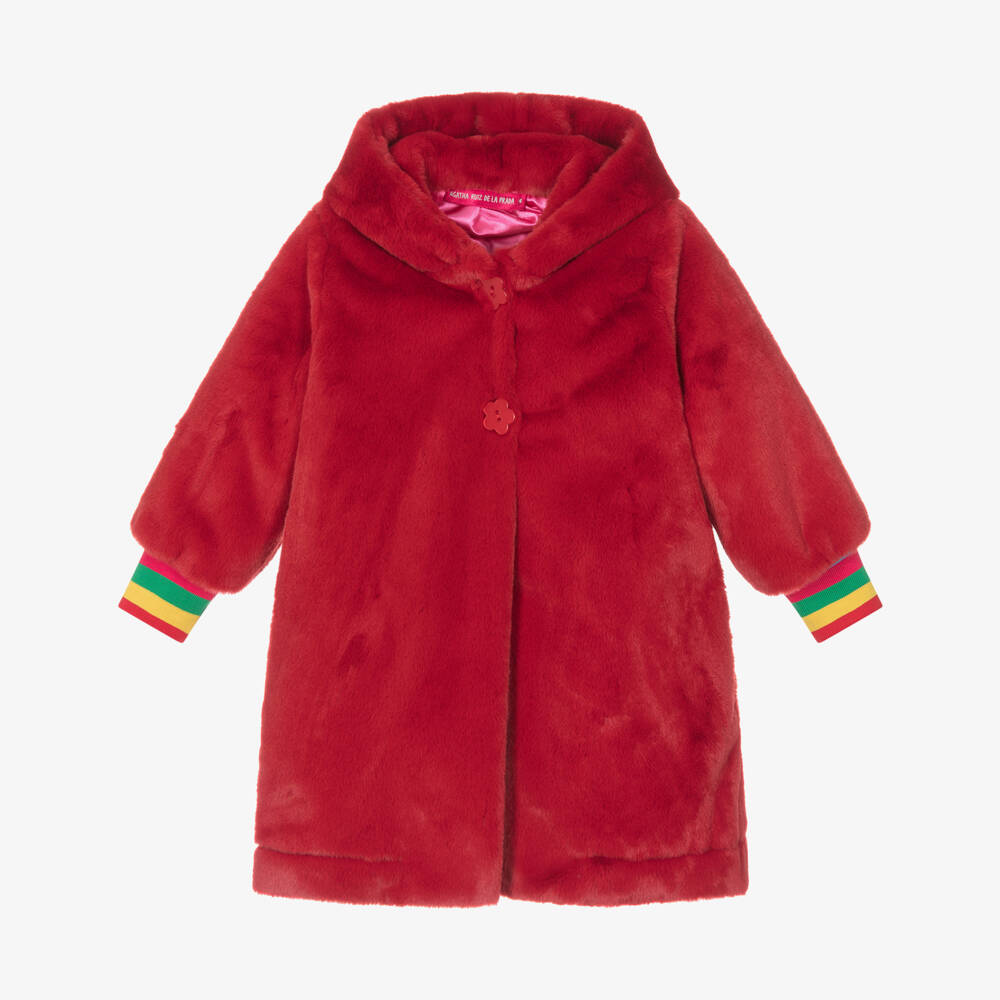 Agatha Ruiz de la Prada-Girls Red Plush Faux Fur Coat | Childrensalon Outlet