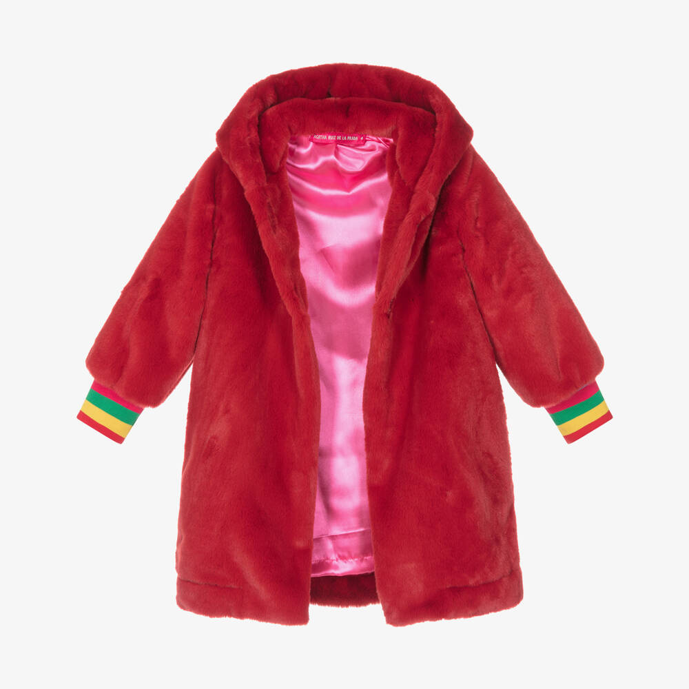 Agatha Ruiz de la Prada-معطف فرو صناعي لون أحمر للبنات | Childrensalon Outlet