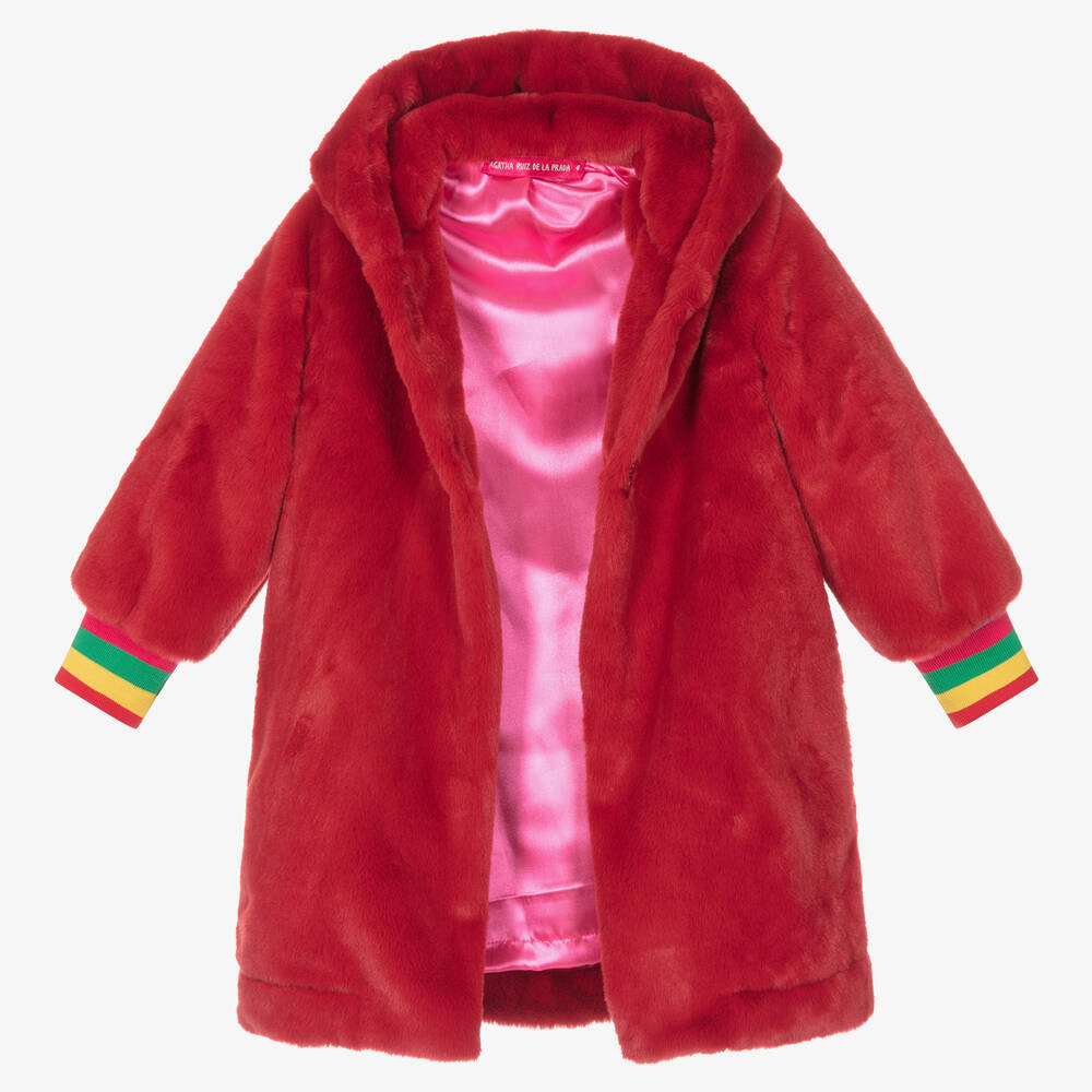 Agatha Ruiz de la Prada-Girls Red Plush Faux Fur Coat | Childrensalon Outlet