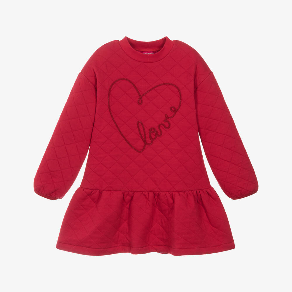Agatha Ruiz de la Prada-Girls Red Quilted Cotton Jersey Dress | Childrensalon Outlet
