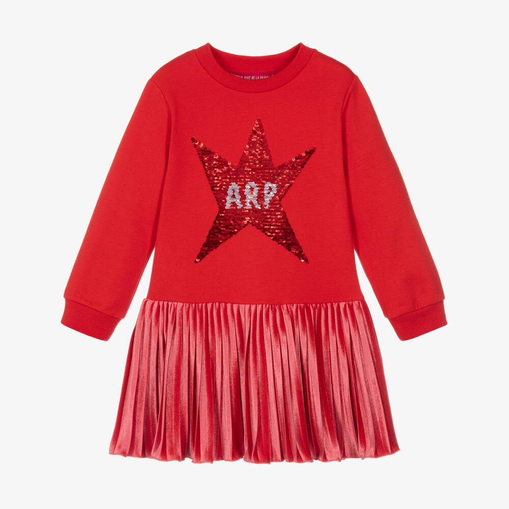 Agatha Ruiz de la Prada-فستان بنجمة ترتر قطن لون أحمر | Childrensalon Outlet