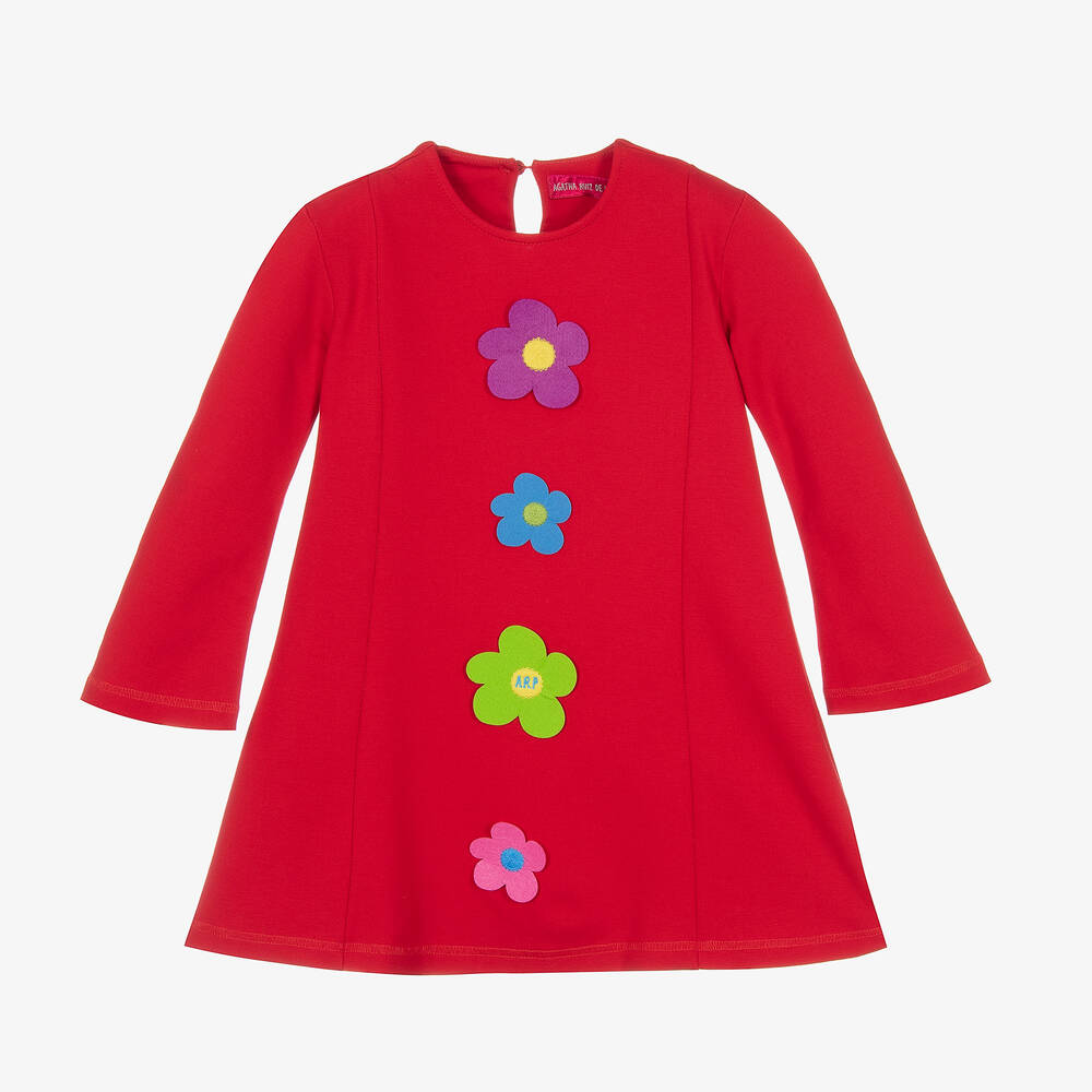 Agatha Ruiz de la Prada Girls Red Viscose Flower Logo Dress Childrensalon Outlet