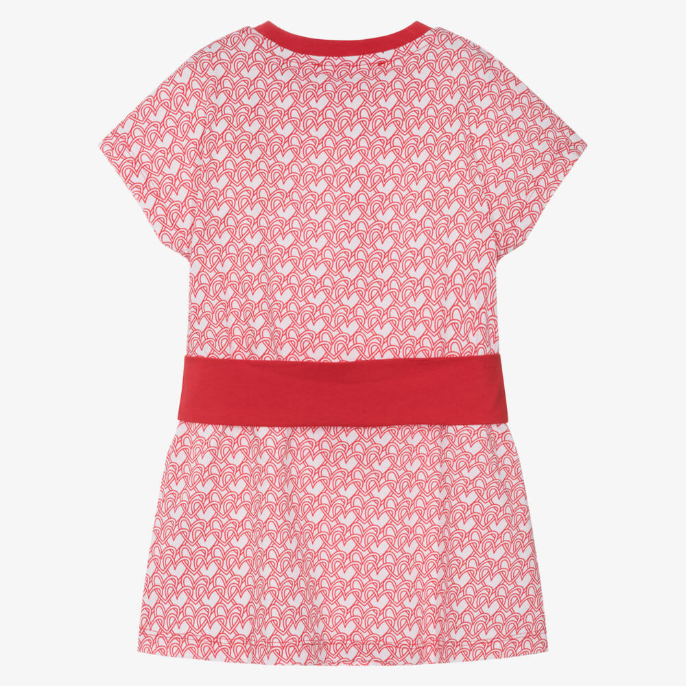 Agatha Ruiz de la Prada-Girls Red & White Cotton T-Shirt Dress with Logo Heart Print | Childrensalon Outlet