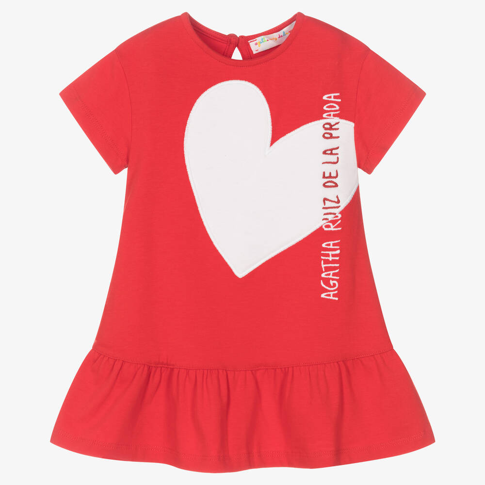Agatha Ruiz de la Prada - Красное хлопковое платье с белым сердцем | Childrensalon