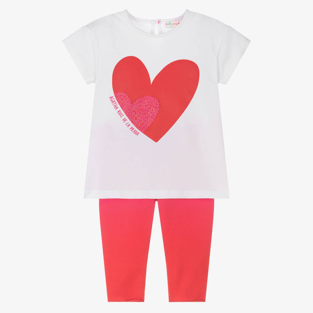 Agatha Ruiz de la Prada-Наряд с красными и белыми сердечками для девочек | Childrensalon Outlet