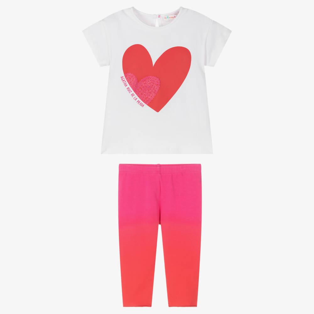 Agatha Ruiz de la Prada-Наряд с красными и белыми сердечками для девочек | Childrensalon Outlet