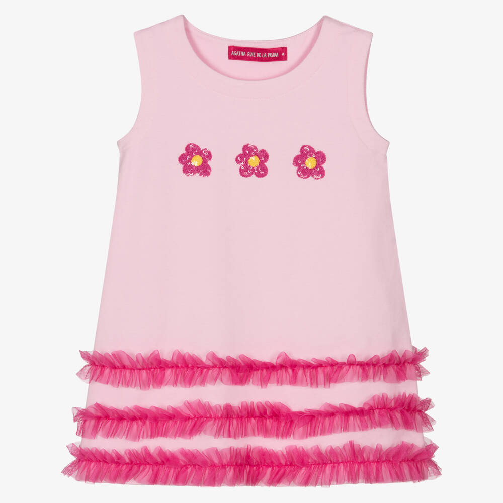Agatha Ruiz de la Prada-Платье из хлопка с украшениями для девочек в розовых тонах | Childrensalon Outlet