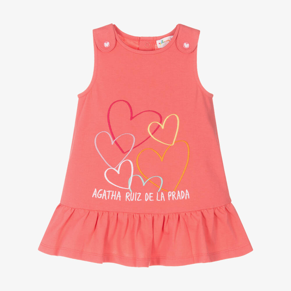 Agatha Ruiz de la Prada-فستان بناتي من القطن الوردي بنقشة القلوب | Childrensalon Outlet