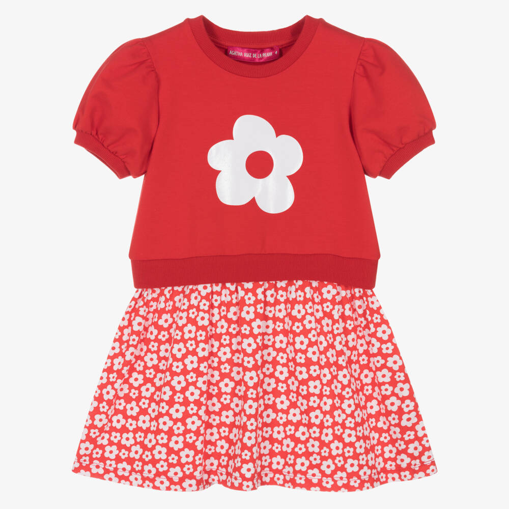 Agatha Ruiz de la Prada-فستان قطني وردي مزهر للبنات | Childrensalon Outlet