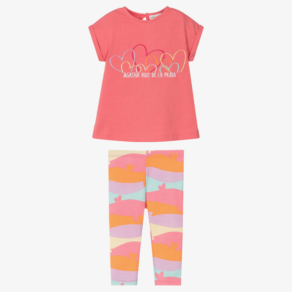 Agatha Ruiz de la Prada-طقم ليجن بناتي بنقشة أمواج وردية | Childrensalon Outlet