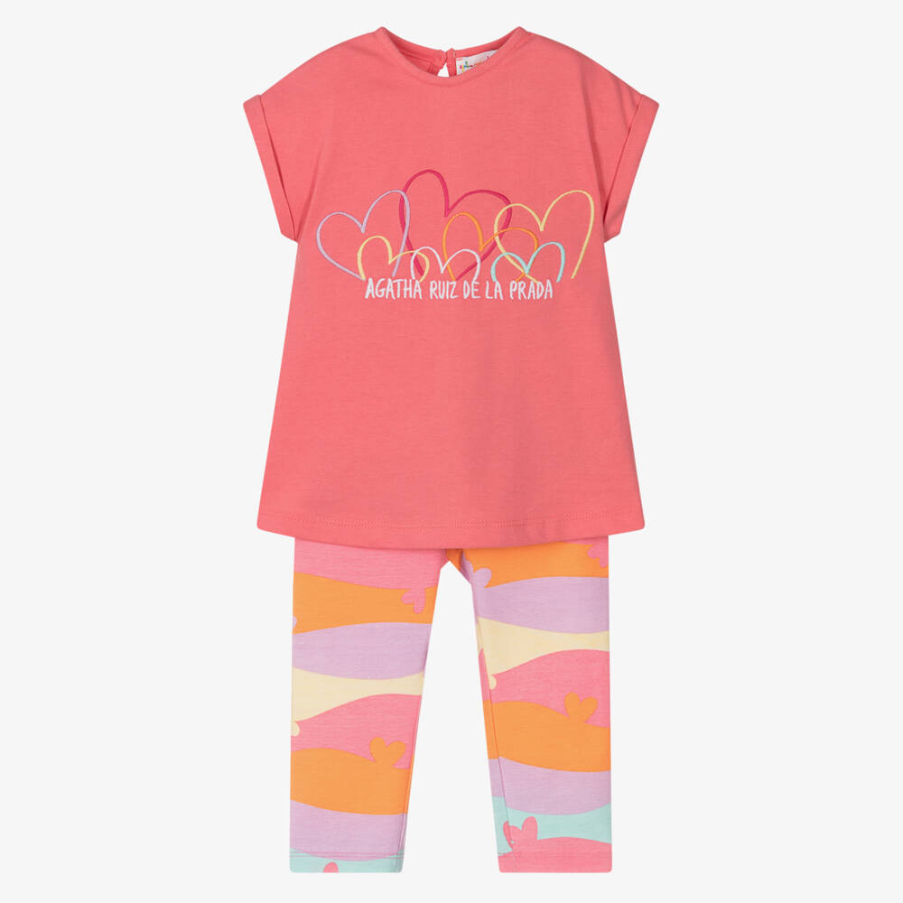 Agatha Ruiz de la Prada-طقم ليجن بناتي بنقشة أمواج وردية | Childrensalon Outlet