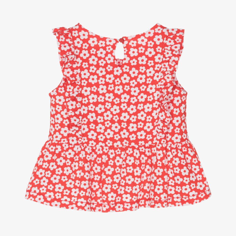 Agatha Ruiz de la Prada-Футболка из хлопка с цветочным узором для девочек в алом цвете | Childrensalon Outlet