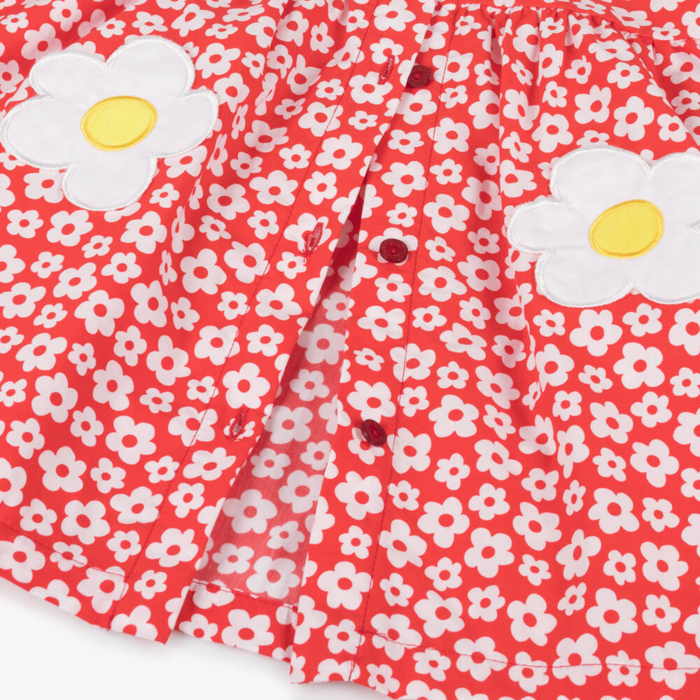 Agatha Ruiz de la Prada-فستان بوبلين قرمزي وعاجي للبنات | Childrensalon Outlet