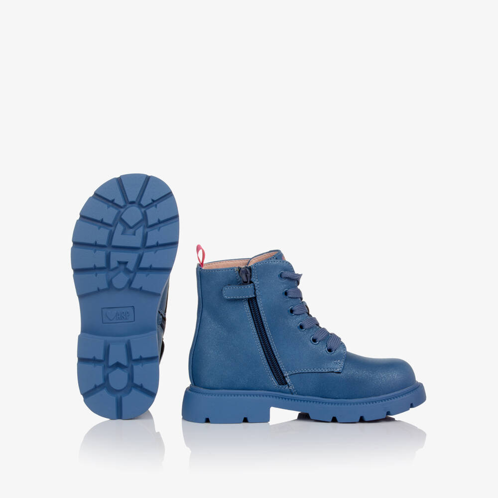 Agatha Ruiz de la Prada-Girls Shimmery Blue Faux Leather Boots with Hearts | Childrensalon Outlet