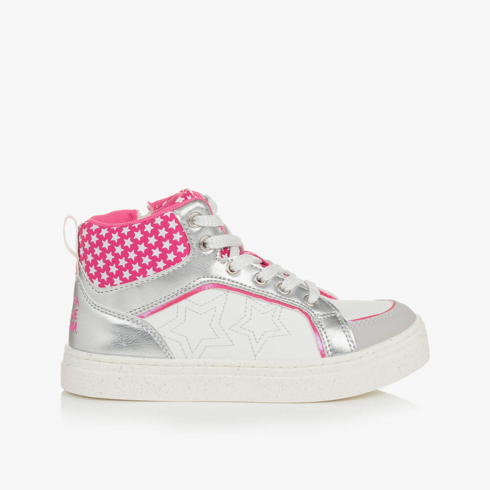 Agatha Ruiz de la Prada-حذاء رياضي بطبعة نجوم لون فضي وأبيض للبنات | Childrensalon Outlet