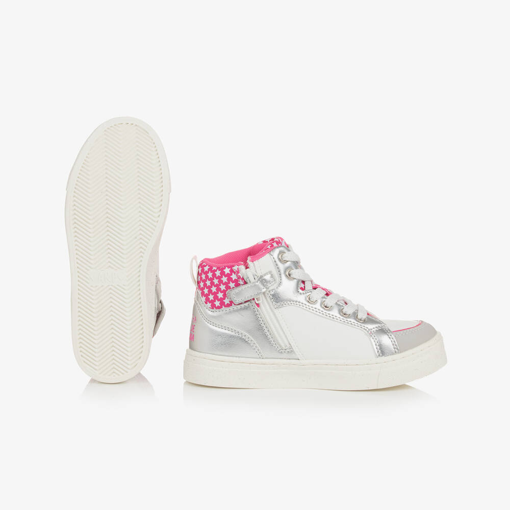 Agatha Ruiz de la Prada-حذاء رياضي بطبعة نجوم لون فضي وأبيض للبنات | Childrensalon Outlet