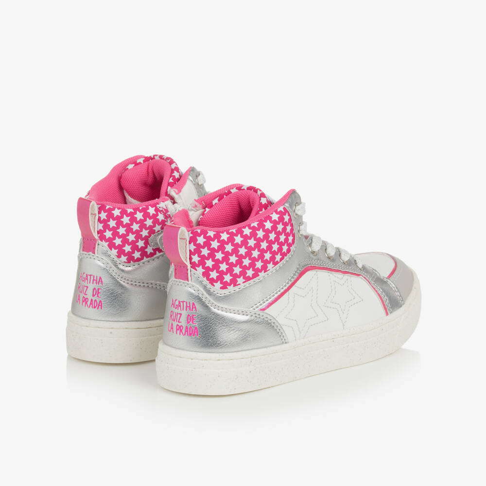 Agatha Ruiz de la Prada-حذاء رياضي بطبعة نجوم لون فضي وأبيض للبنات | Childrensalon Outlet