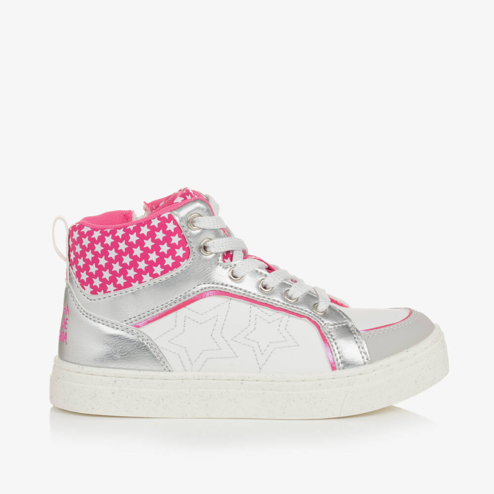 Agatha Ruiz de la Prada-Girls Silver & White Star Hightops | Childrensalon Outlet