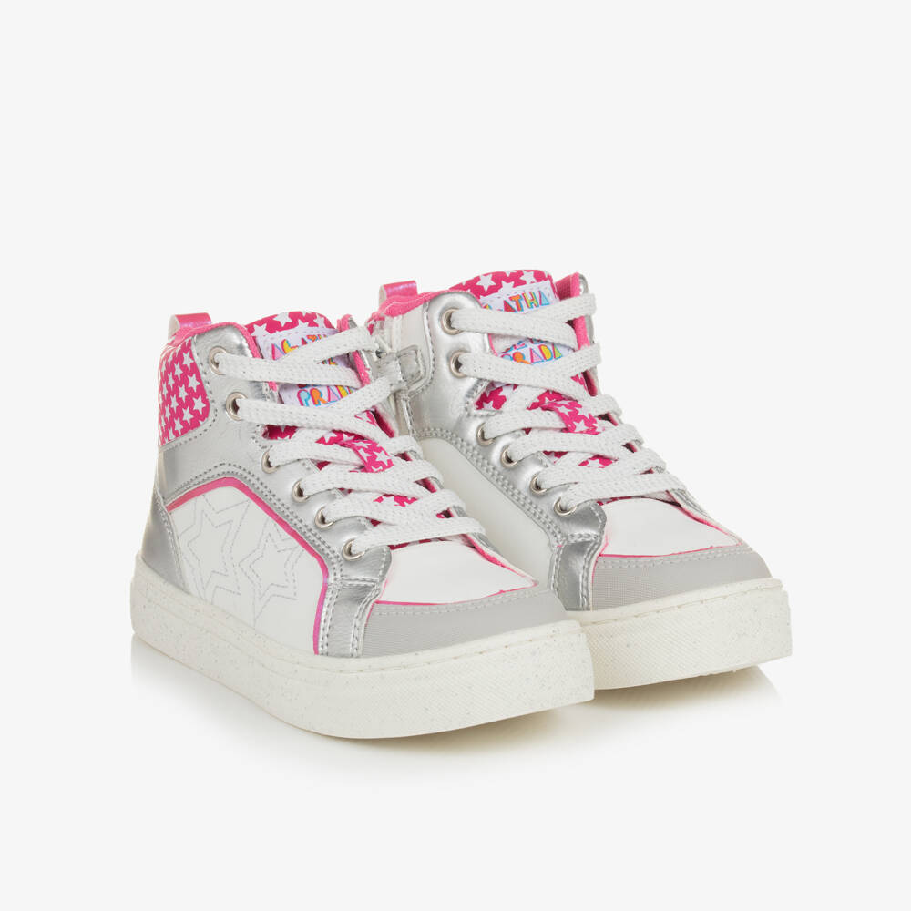Agatha Ruiz de la Prada-حذاء رياضي بطبعة نجوم لون فضي وأبيض للبنات | Childrensalon Outlet