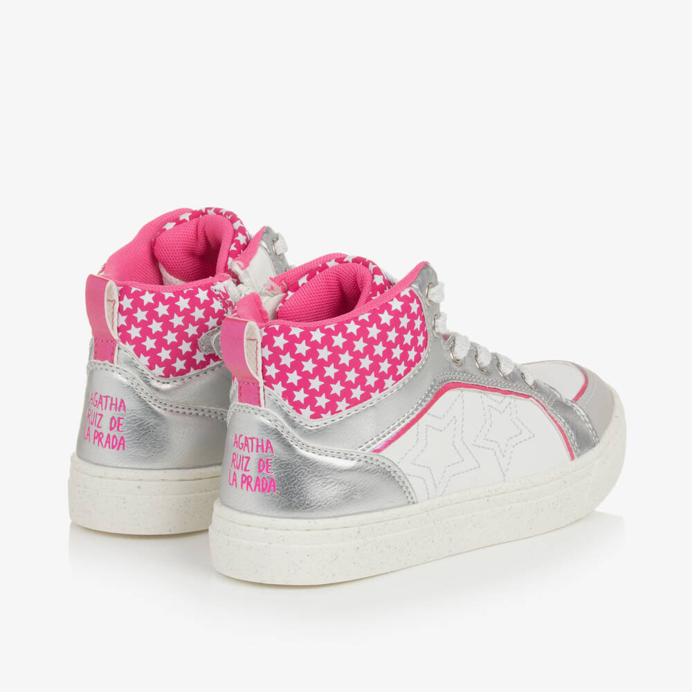 Agatha Ruiz de la Prada-Girls Silver & White Star Hightops | Childrensalon Outlet
