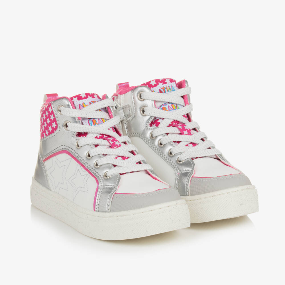 Agatha Ruiz de la Prada-حذاء رياضي بطبعة نجوم لون فضي وأبيض للبنات | Childrensalon Outlet