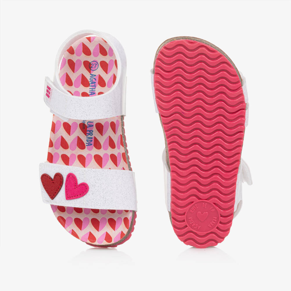 Agatha Ruiz de la Prada-Белые блестящие сандалии с сердечками для девочек | Childrensalon Outlet