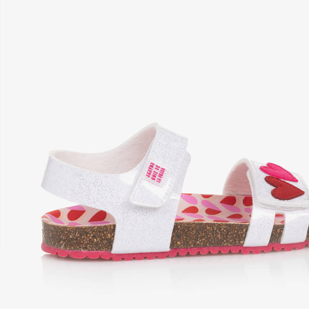Agatha Ruiz de la Prada-Белые блестящие сандалии с сердечками для девочек | Childrensalon Outlet