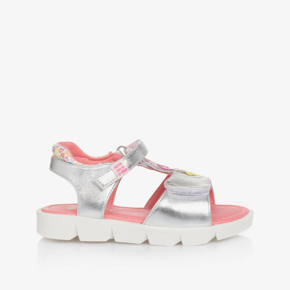 Agatha Ruiz de la Prada-صنادل فضية متألقة للبنات مزينة بالزهور | Childrensalon Outlet