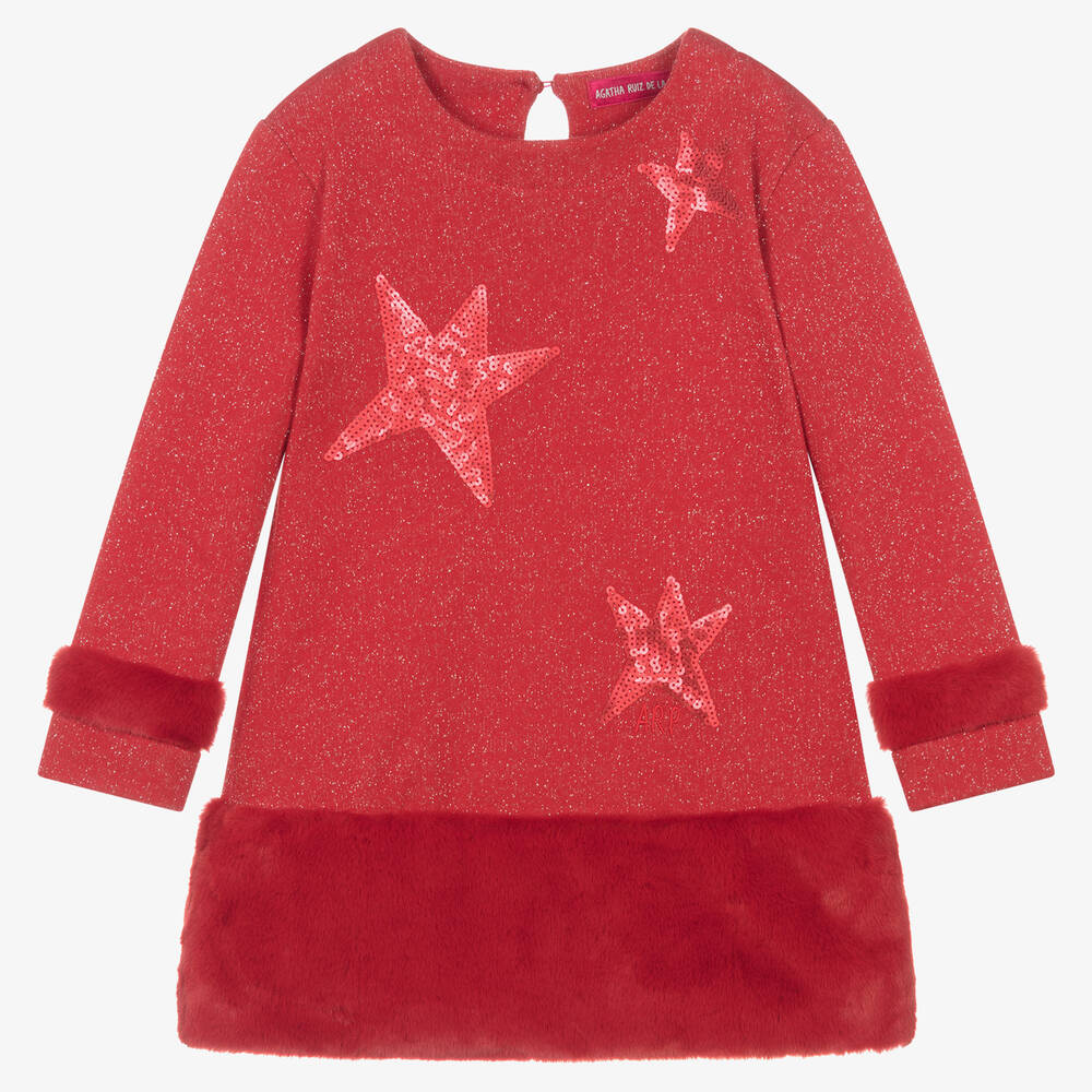 Agatha Ruiz de la Prada - Girls Sparkly Red Plush & Sequin Dress | Childrensalon