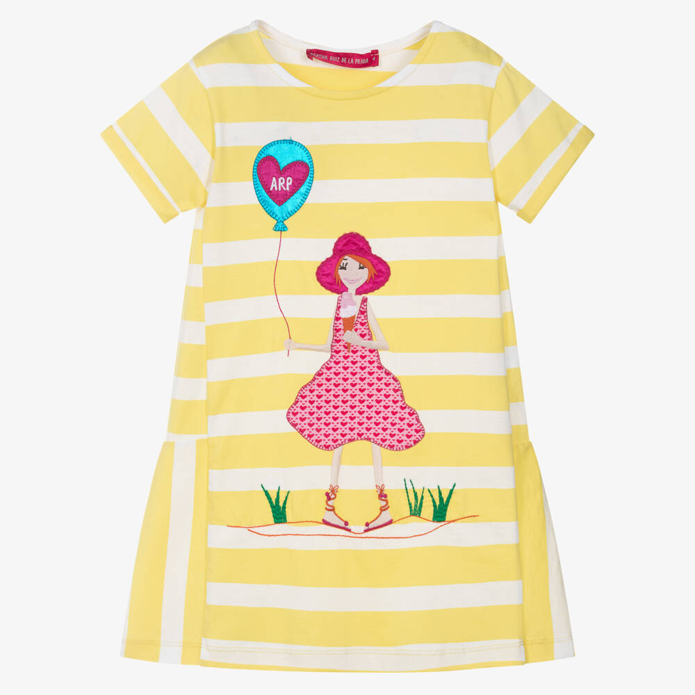 Agatha Ruiz de la Prada-Girls Striped Yellow Cotton Dress | Childrensalon Outlet