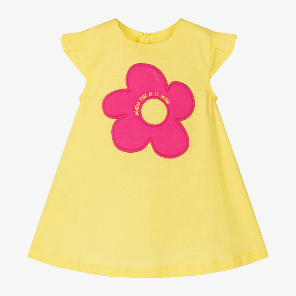 Agatha Ruiz de la Prada-فستان زهري من الكتان والقطن للبنات | Childrensalon Outlet