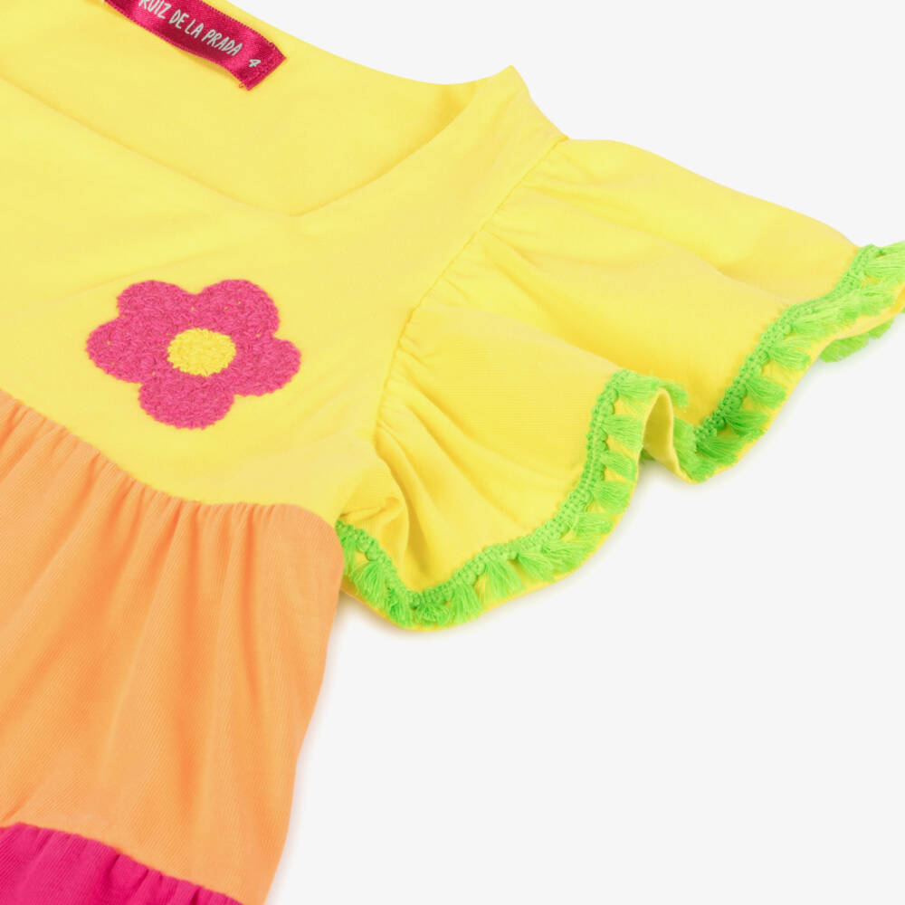 Agatha Ruiz de la Prada-Girls Sunshine Tiered Cotton Frock | Childrensalon Outlet
