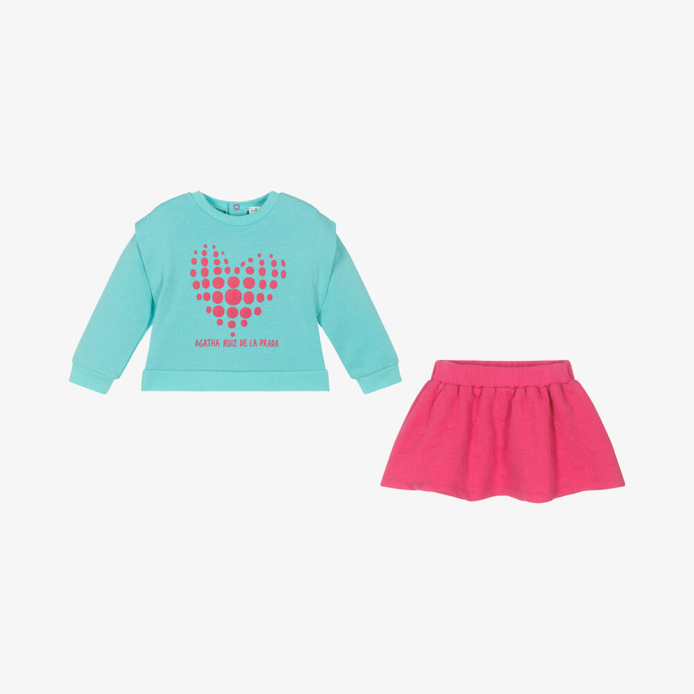 Agatha Ruiz de la Prada-Girls Turquoise & Fuchsia Skirt Ensemble | Childrensalon Outlet