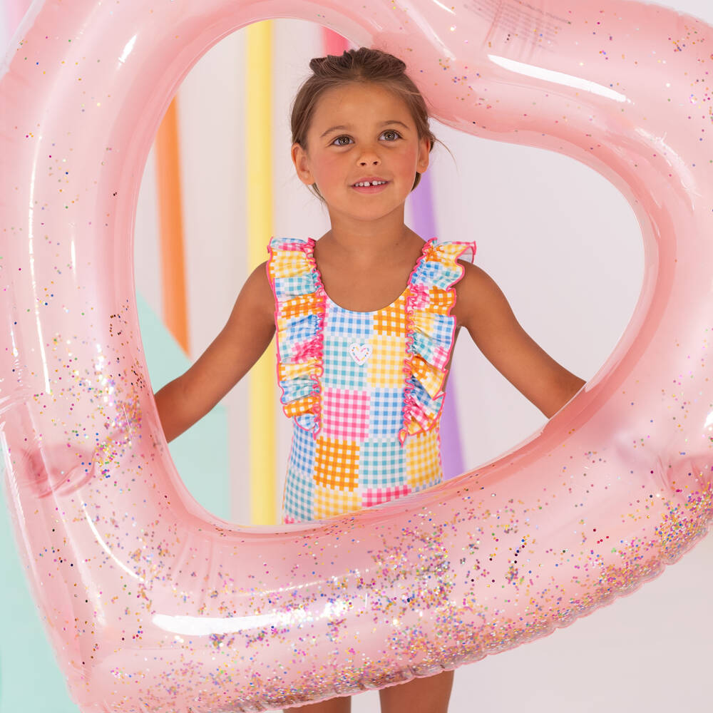 Agatha Ruiz de la Prada-Girls Vibrant Checkered Ruffle Swimsuit | Childrensalon Outlet