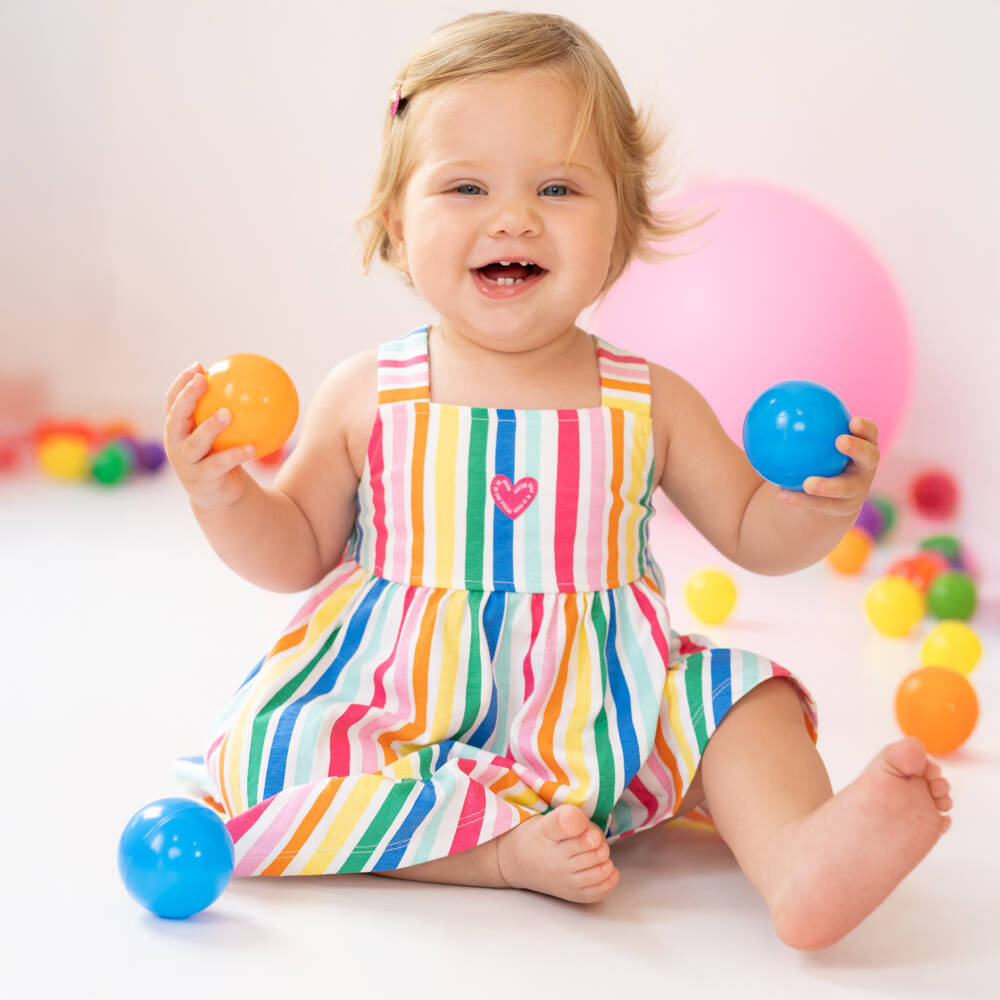 Agatha Ruiz de la Prada-فستان صيفي مخطط بألوان زاهية للبنات | Childrensalon Outlet