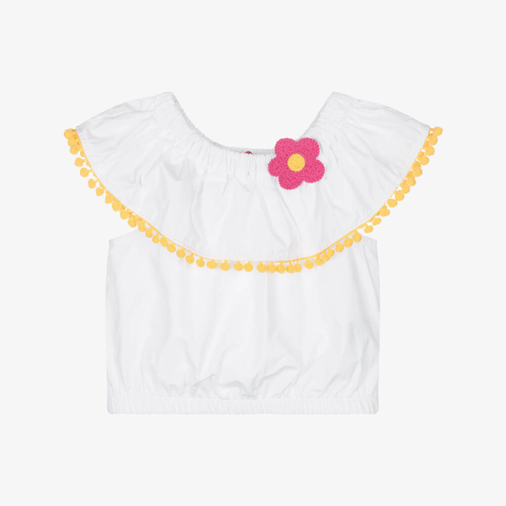Agatha Ruiz de la Prada-Girls Whimsical White Pom-Pom Blouse | Childrensalon Outlet