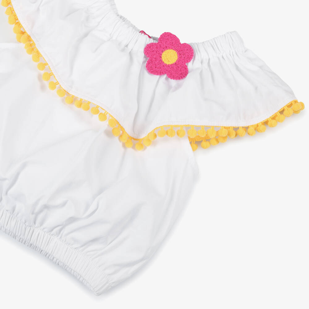 Agatha Ruiz de la Prada-Girls Whimsical White Pom-Pom Blouse | Childrensalon Outlet