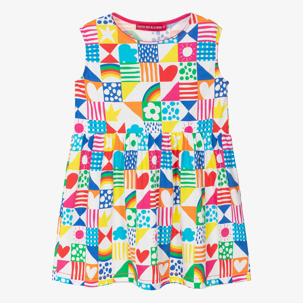 Agatha Ruiz de la Prada-فستان بلا أكمام قطن لون أبيض | Childrensalon Outlet