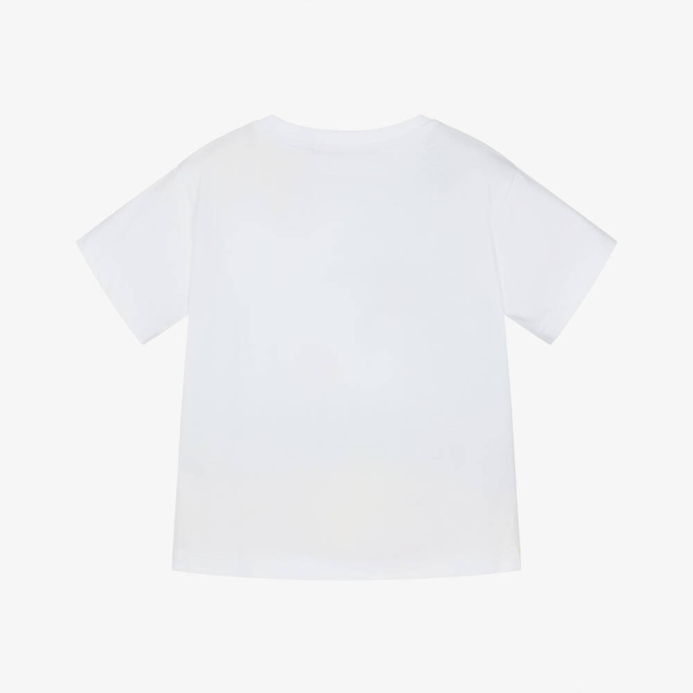 Agatha Ruiz de la Prada-Girls White & Aqua Blue Tropical Beach Print Cotton T-Shirt | Childrensalon Outlet