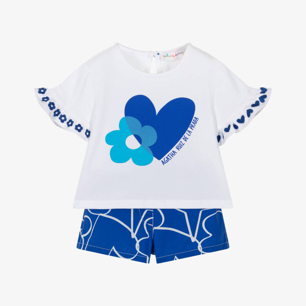 Agatha Ruiz de la Prada-Girls White & Blue Cotton Shorts Set | Childrensalon Outlet