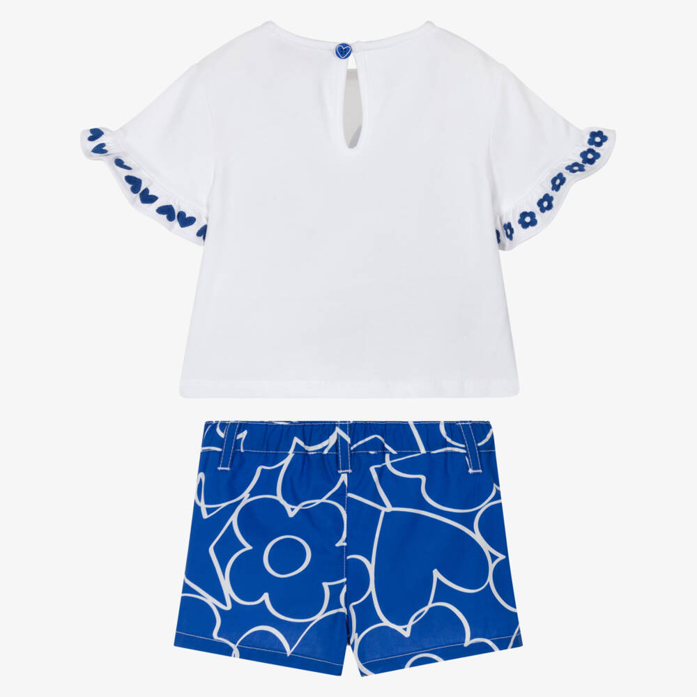 Agatha Ruiz de la Prada-Girls White & Blue Cotton Shorts Set | Childrensalon Outlet