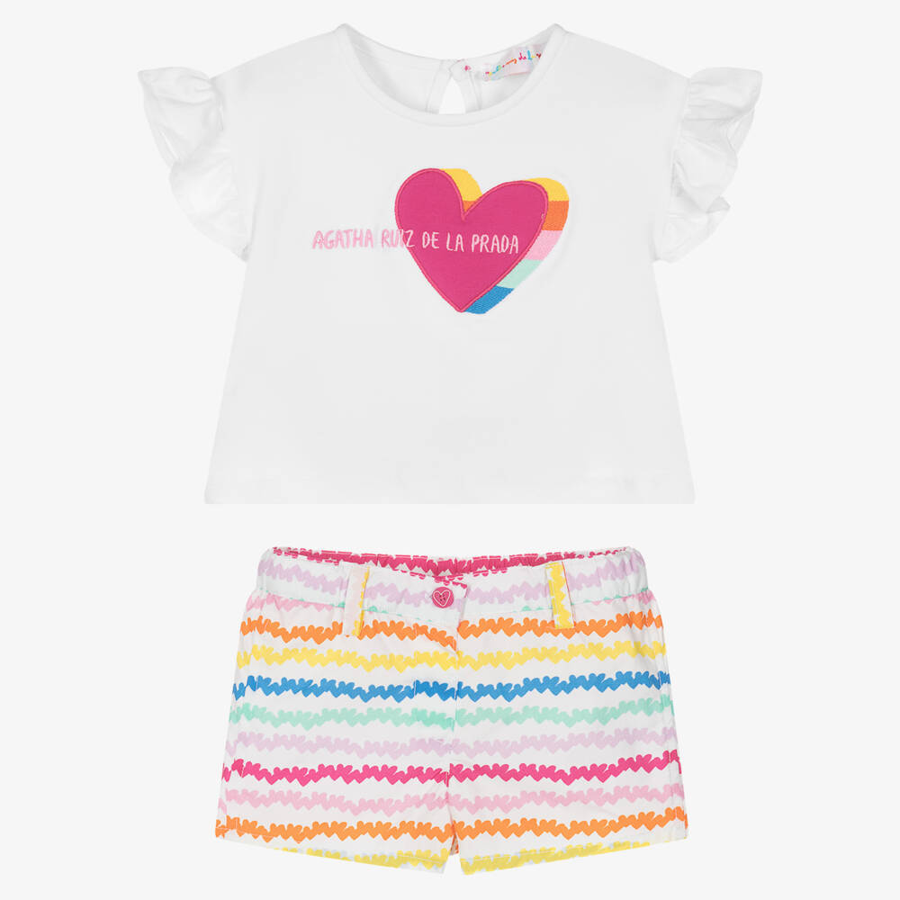 Agatha Ruiz de la Prada-Girls White & Colourful Stripe Shorts Set | Childrensalon Outlet