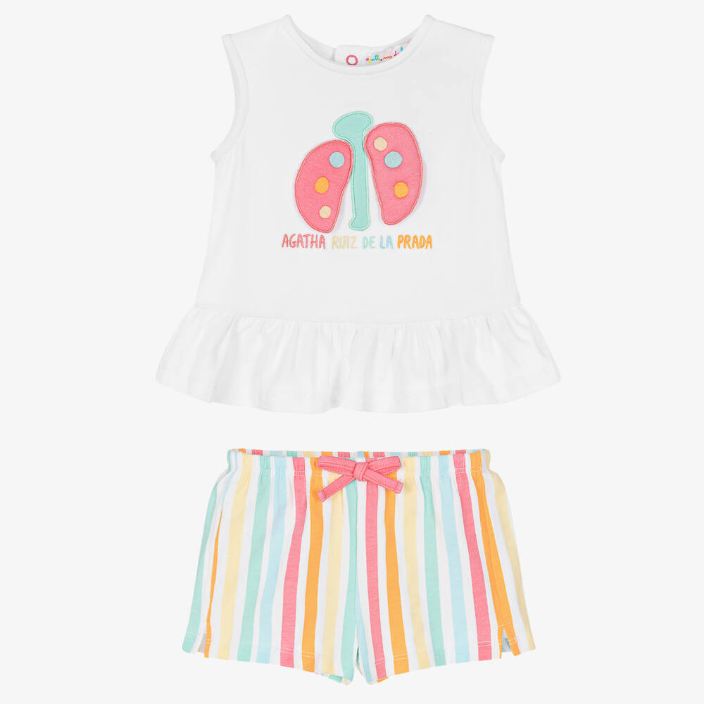 Agatha Ruiz de la Prada-Girls White & Colourful Stripe Shorts Set | Childrensalon Outlet