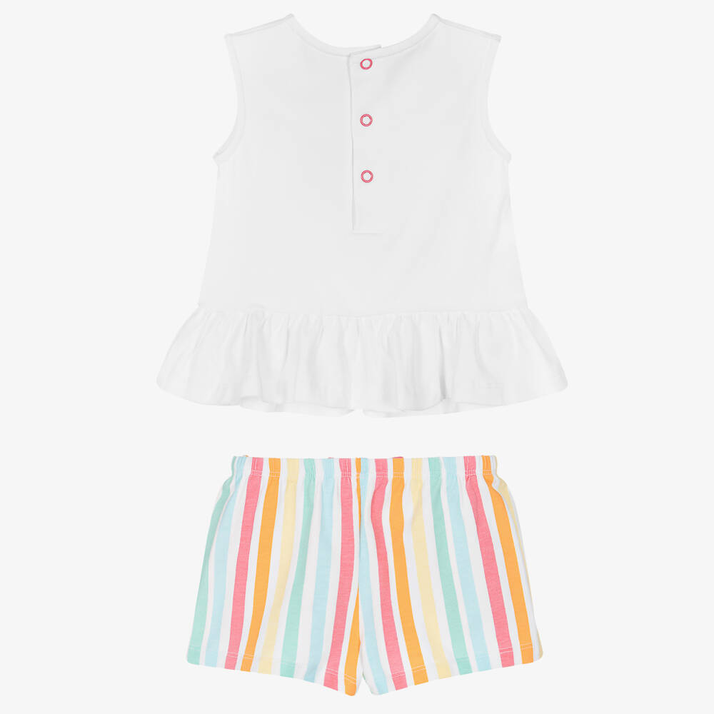Agatha Ruiz de la Prada-Girls White & Colourful Stripe Shorts Set | Childrensalon Outlet
