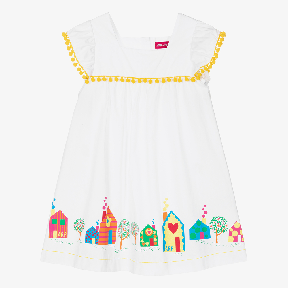 Agatha Ruiz de la Prada - Weißes Baumwollkleid für Mädchen | Childrensalon