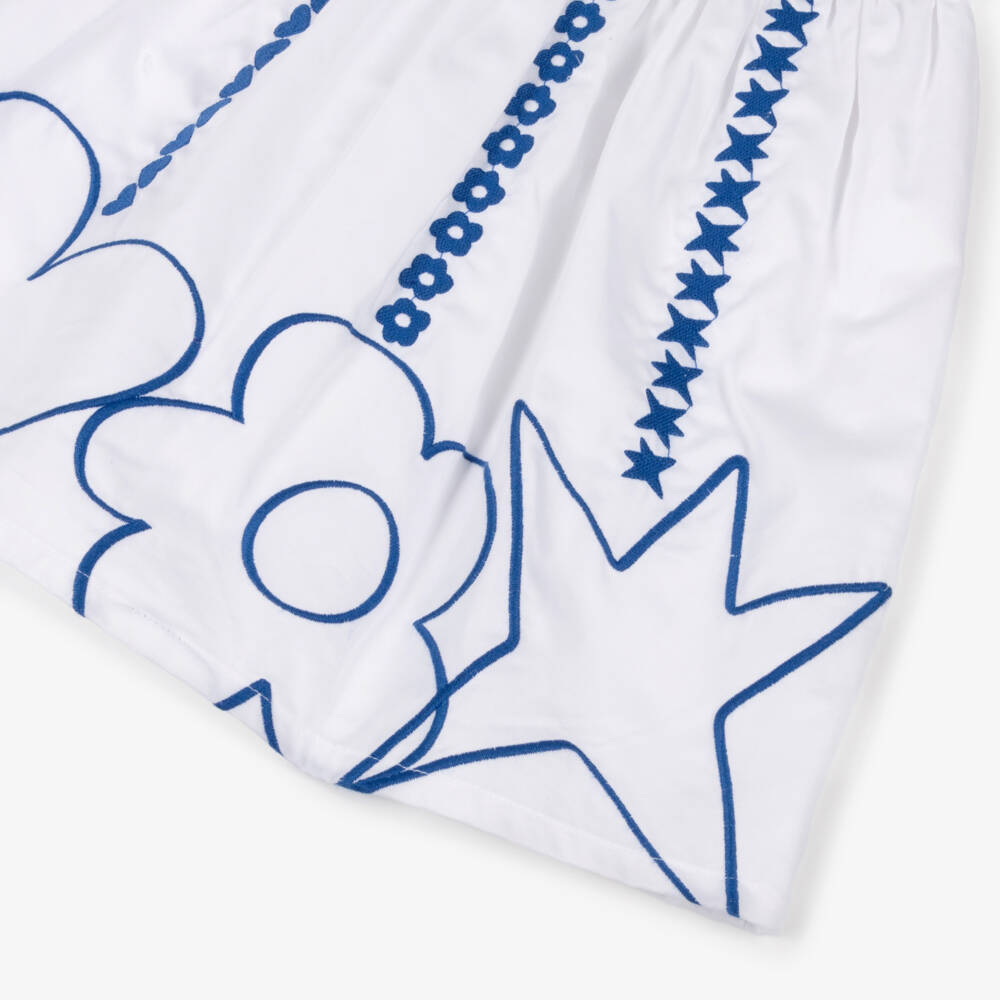 Agatha Ruiz de la Prada-Girls White Cotton Dress with Blue Heart & Flower Embroidery | Childrensalon Outlet