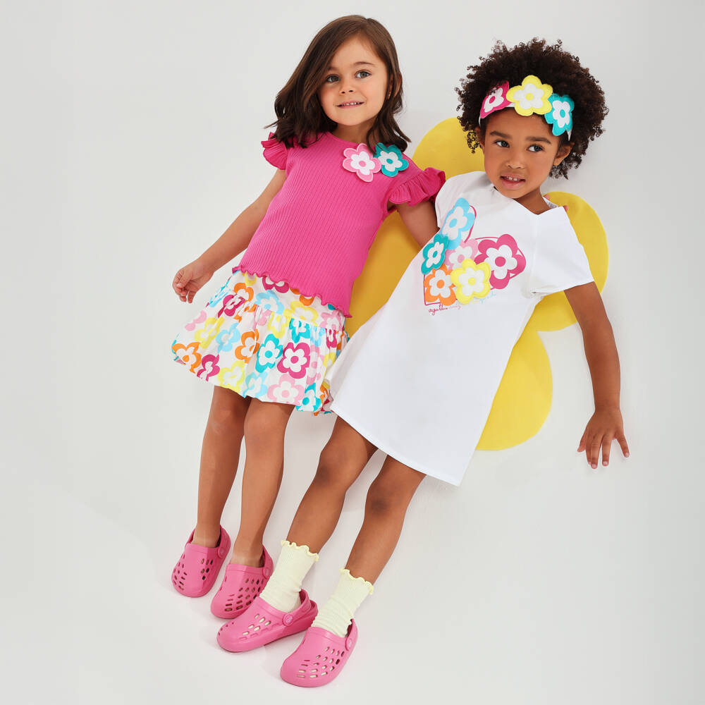 Agatha Ruiz de la Prada-Girls White Cotton Dress with Logo Heart & Flowers | Childrensalon Outlet