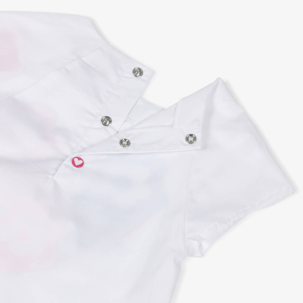 Agatha Ruiz de la Prada-Girls White Cotton Dress with Logo Heart & Flowers | Childrensalon Outlet