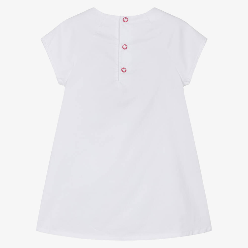 Agatha Ruiz de la Prada-Girls White Cotton Dress with Logo Heart & Flowers | Childrensalon Outlet